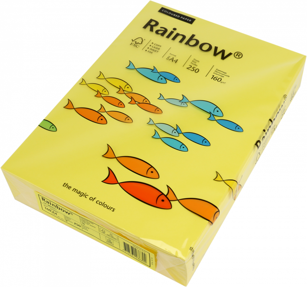 Papier kolorowy Rainbow, A4, 160g/m2, 250 arkuszy, żółty (R16)