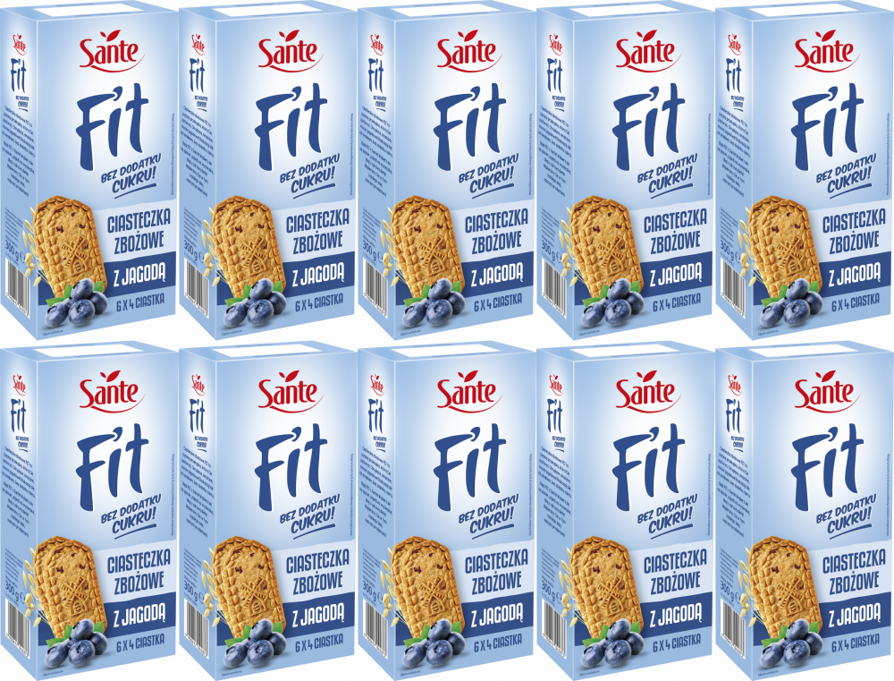 10x Ciasteczka zbożowe Sante Fit, z jagodą, bez cukru, 300g