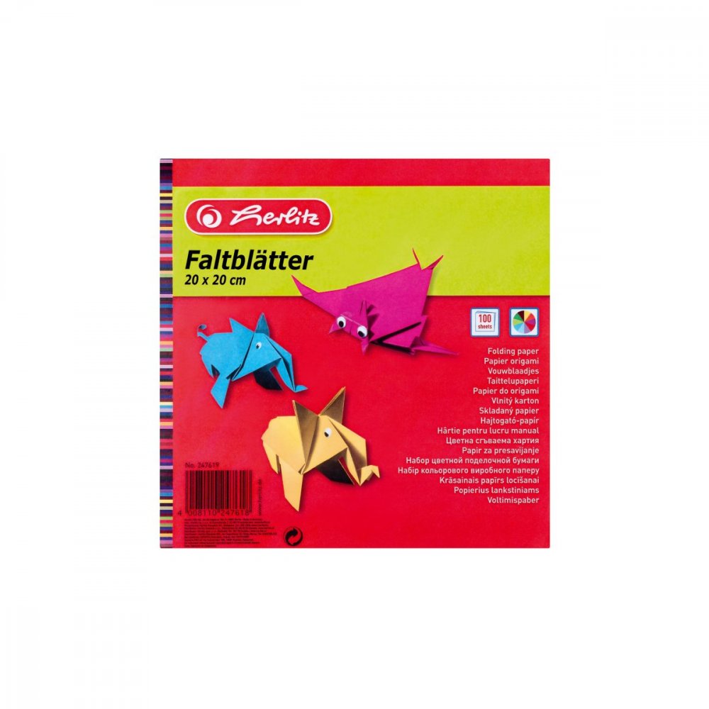 Papier do origami Herlitz, 20x20cm, dwustronny, 100 arkuszy, mix kolorów