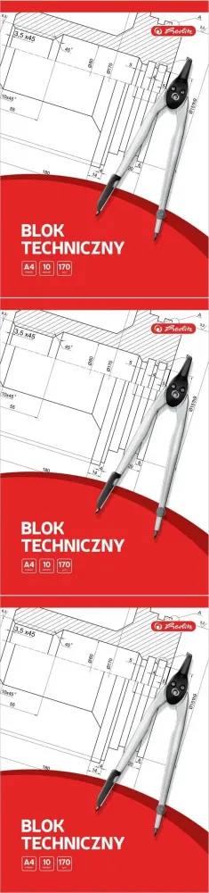 3x Blok techniczny Herlitz, A4, 10 kartek, biały