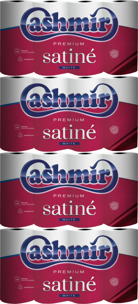 4x Papier toaletowy Cashmir Premium Satine, 3-warstwowy, 8 rolek, biały