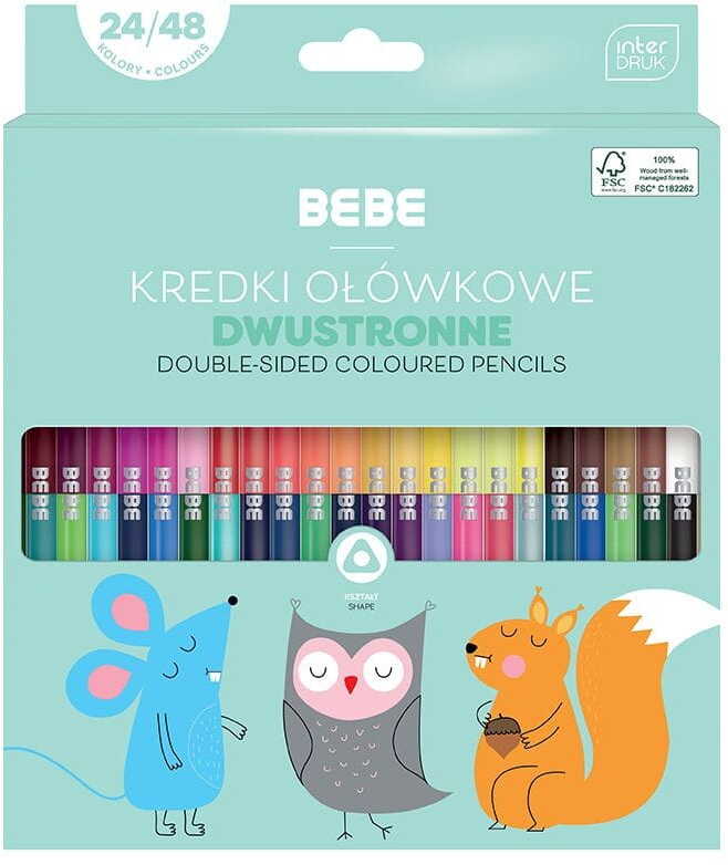 Kredki ołówkowe Interdruk BEBE kids, dwustronne, 24 sztuki/48 kolorów