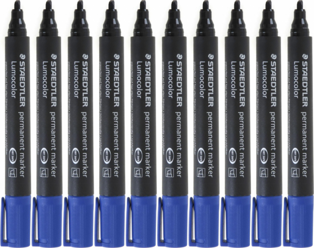 10x Marker permanentny Staedtler, Lumocolor 350, ścięta, 5mm niebieski