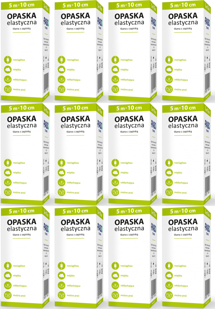 12x Opaska elastyczna z zapięciem Paso, 10cmx5m, 1 sztuka, biały