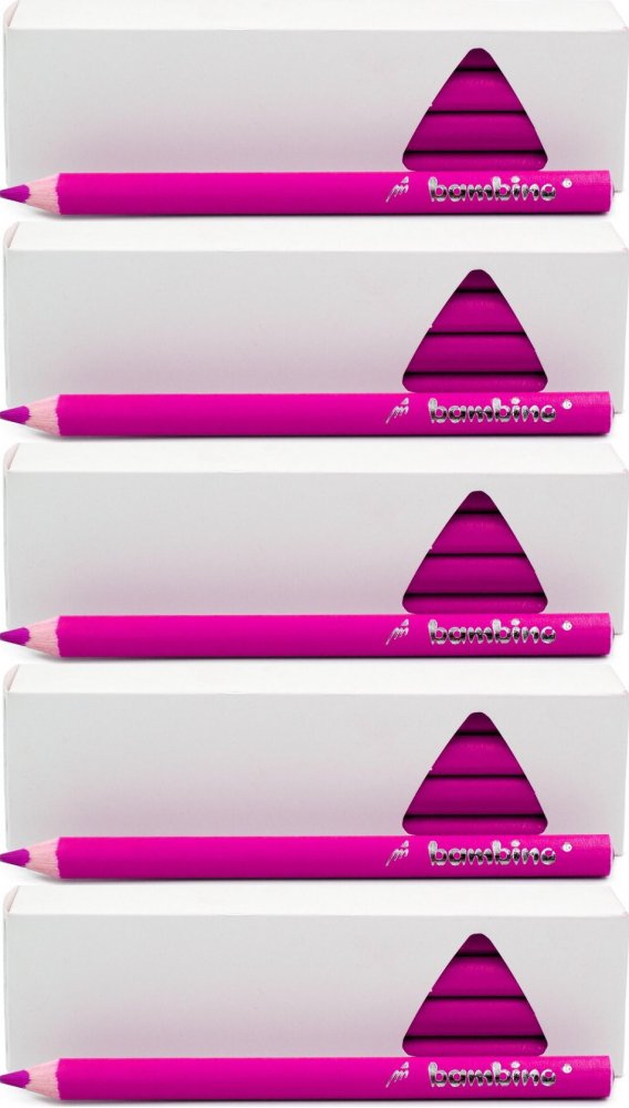 5x Kredki Bambino, w oprawie drewnianej, trójkątne, 12 sztuk, różowy