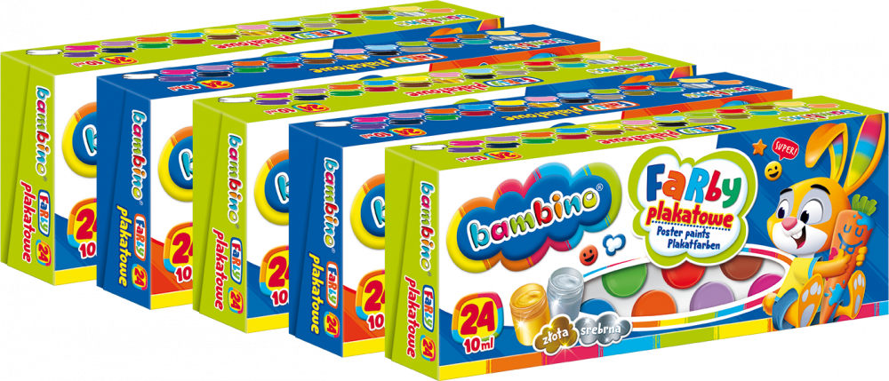 5x Farby plakatowe Bambino Zwierzaki Uczniaki, 10ml, 24 sztuki, mix kolorów
