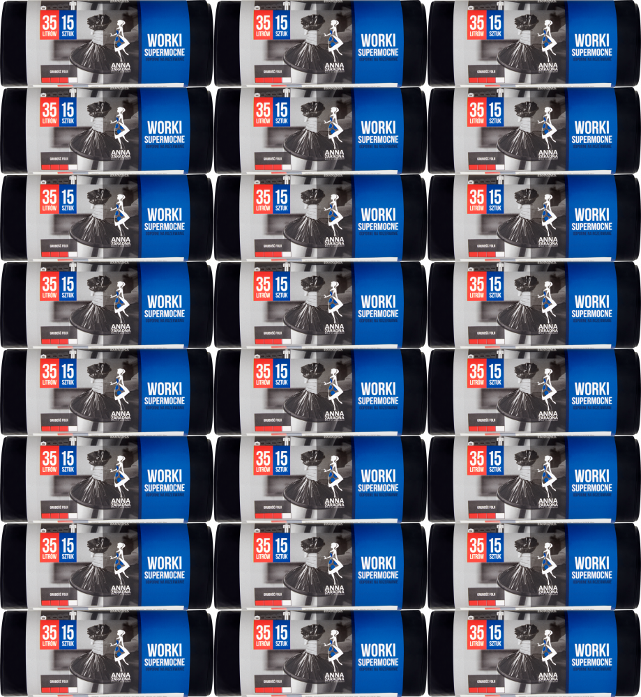 24x Worki na śmieci Anna Zaradna, supermocne, na odpady zmieszane, 35l, 15 sztuk, czarny