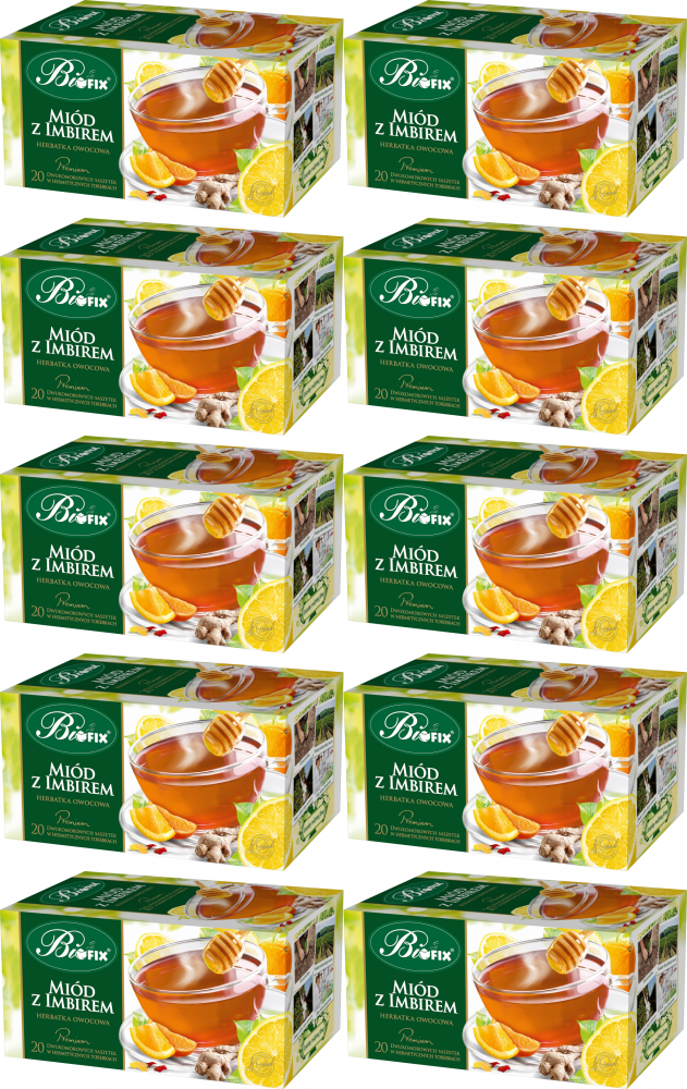 10x Herbata owocowa w kopertach BiFix Premium, miód z imbirem, 20 sztuk x 2g