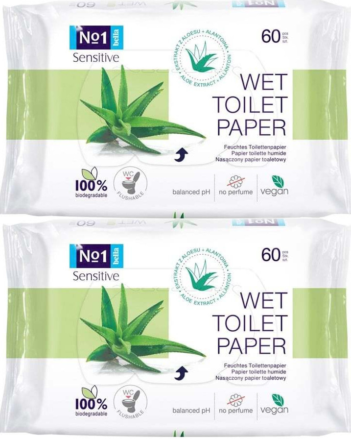 2x Papier nawilżany Bella No1 Sensitive, 60 sztuk