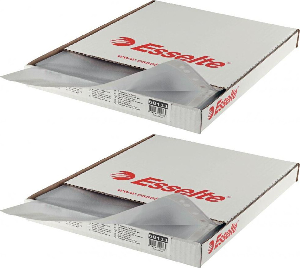 2x Koszulki groszkowe Esselte, otwierane od góry, A4, 43μm, 100 sztuk, transparentny