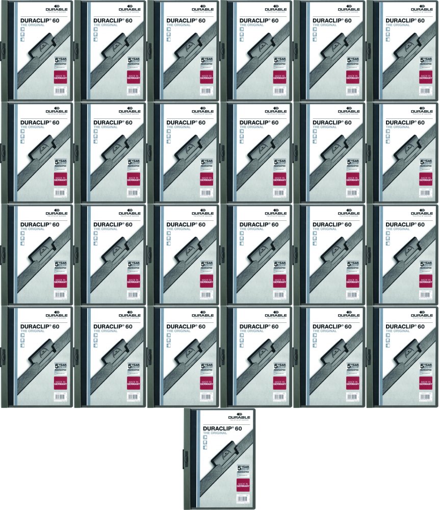25x Skoroszyt plastikowy z klipsem Durable DuraClip, A4, do 60 kartek grafitowy