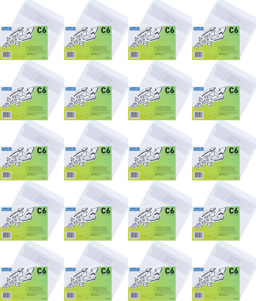 20x Koperta standardowa Bantex, C6, samoklejąca SK, 25 sztuk, biały