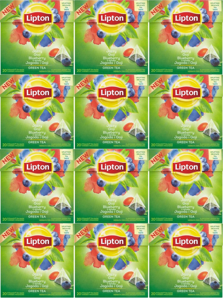 12x Herbata zielona smakowa w piramidkach Lipton, jagody goji, 20 sztuk x 1.4g