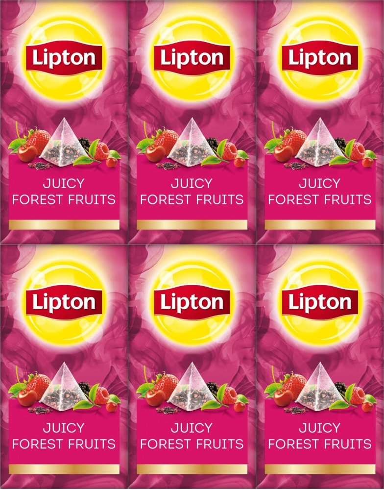 6x Herbata owocowa w piramidkach w kopertach Lipton, owoce leśne, 25 sztuk x 1.7g