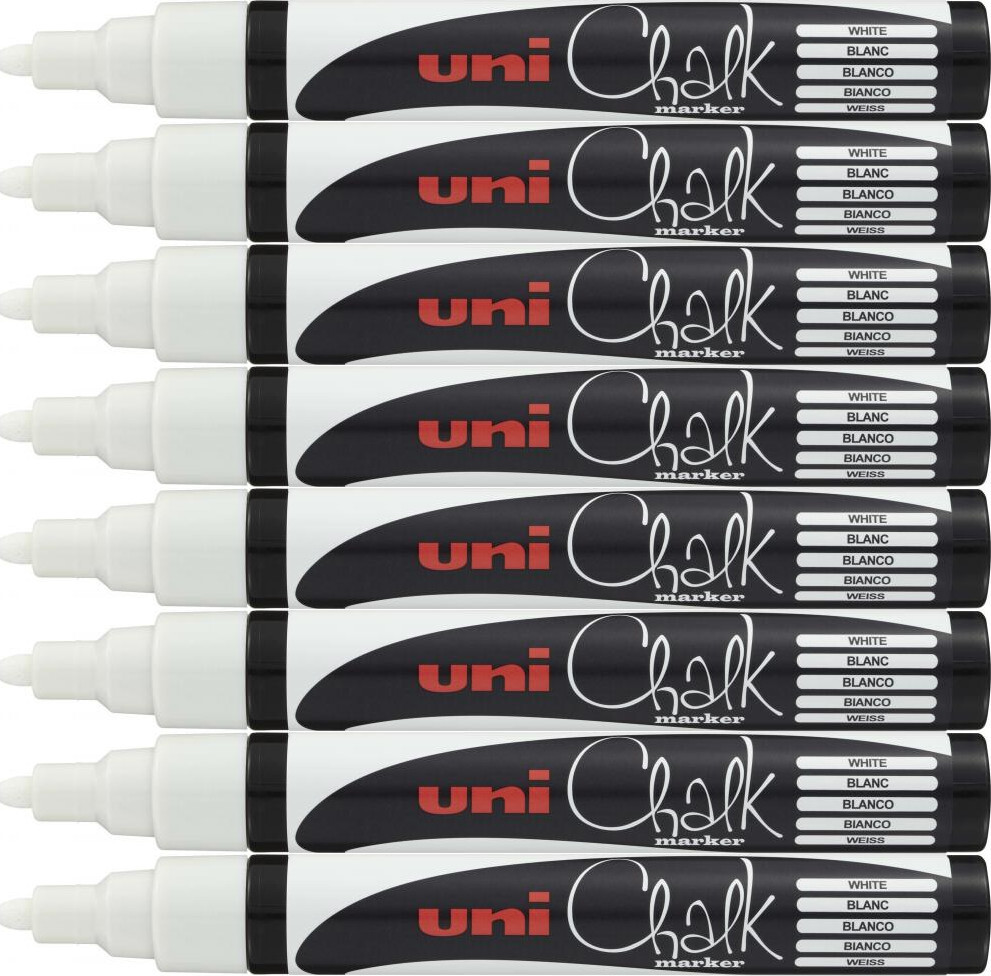6x Marker kredowy Uni PWE-5M, okrągła, 2.5mm, biały