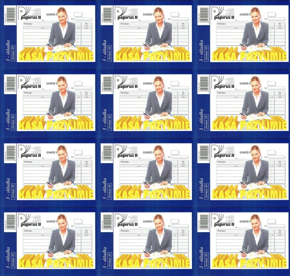 12x Druk akcydensowy Kasa przyjmie KP Papirus II typ 404, A6, oryginał+2 kopie