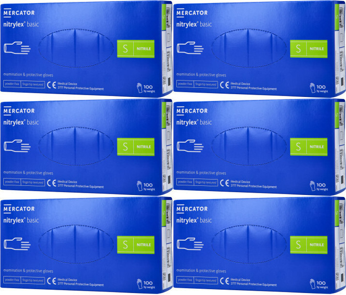 6x Rękawiczki nitrylowe jenorazowe Nitrylex Basic, bezpudrowe, rozmiar S, 100 sztuk, niebieski