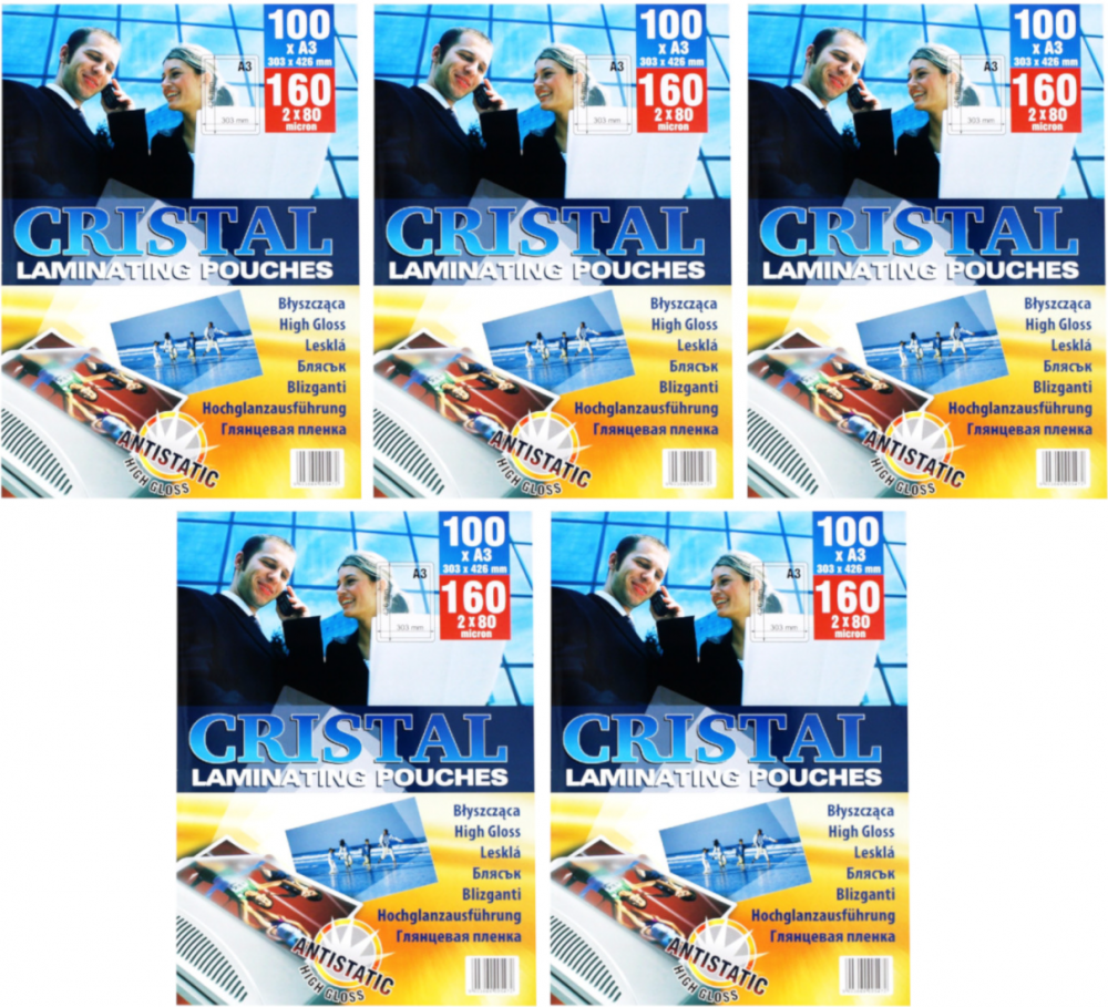5x Folia do laminowania Argo, 303x426mm, A3, 2x80 μm, antystatyczna, 100 sztuk