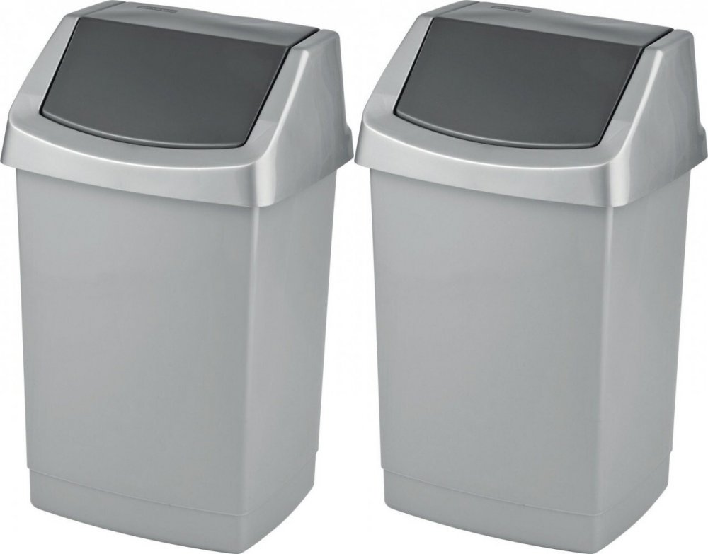 2x Kosz na śmieci Curver Click It, z pokrywą, 25l, srebrny/grafitowy