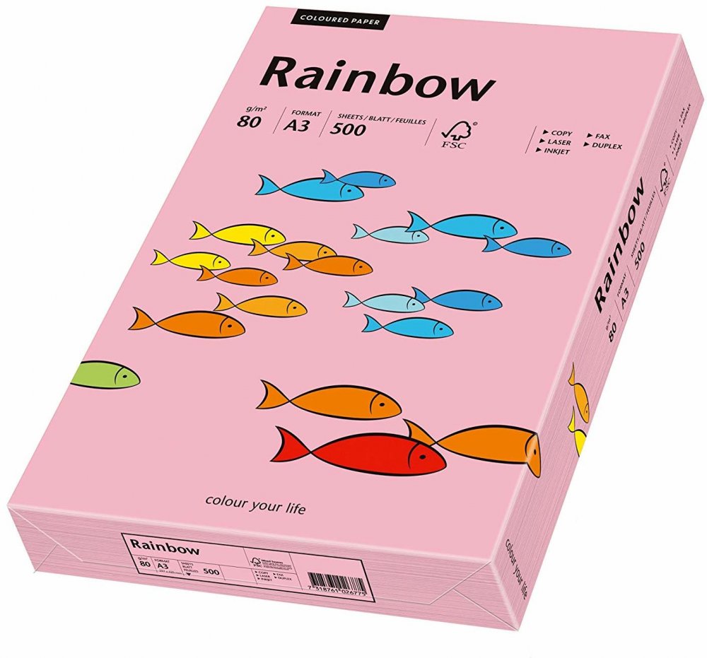 Papier kolorowy Rainbow, A3, 80g/m2, 500 arkuszy, różowy (R55)