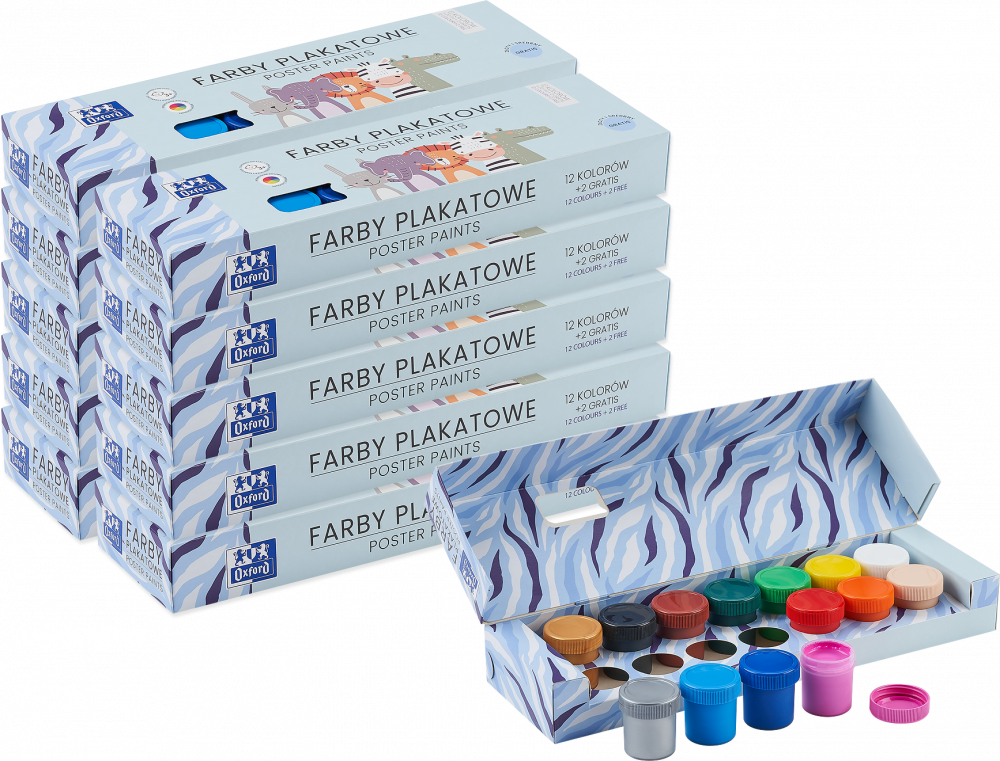 10x Farby plakatowe Oxford Kids, 20ml, 12 sztuk + 2 gratis, mix kolorów