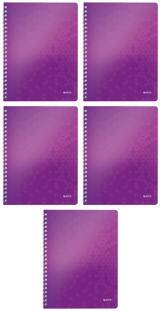 5x Kołonotatnik Leitz Wow, A4, w kratkę, 80 kartek, okładka PP, fioletowy