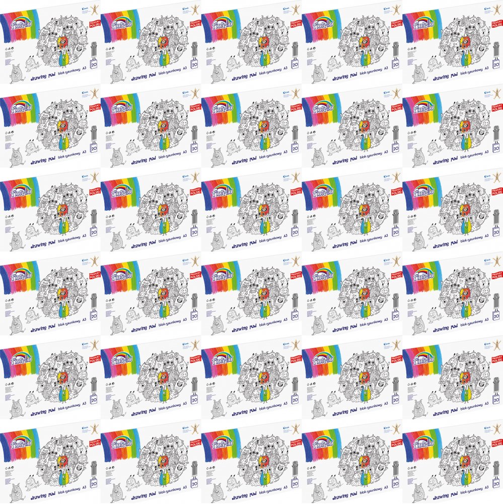 100x Blok rysunkowy Fiorello, A3, 20 kartek, biały