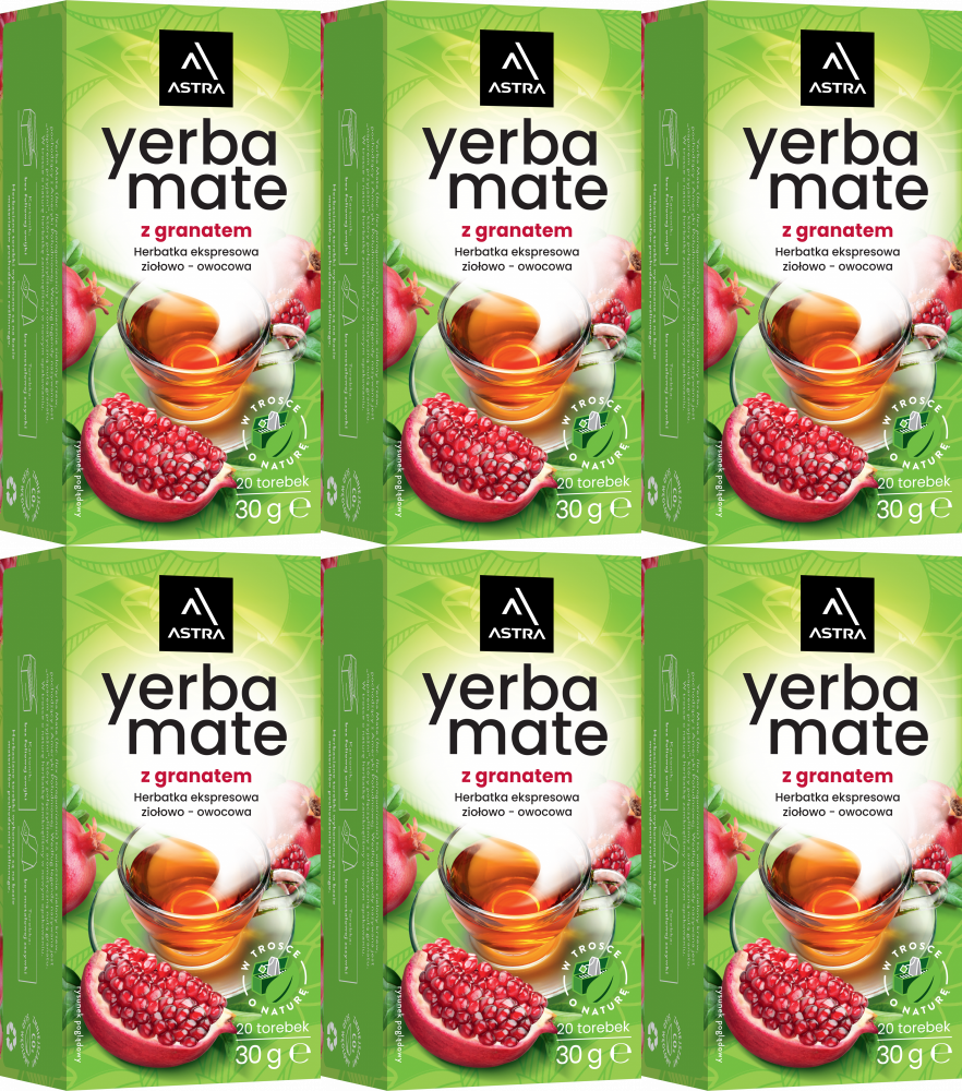 6x Herbata Yerba Mate w torebkach Astra, ziołowo-owocowa, granat, 20 sztuk x 1.5g