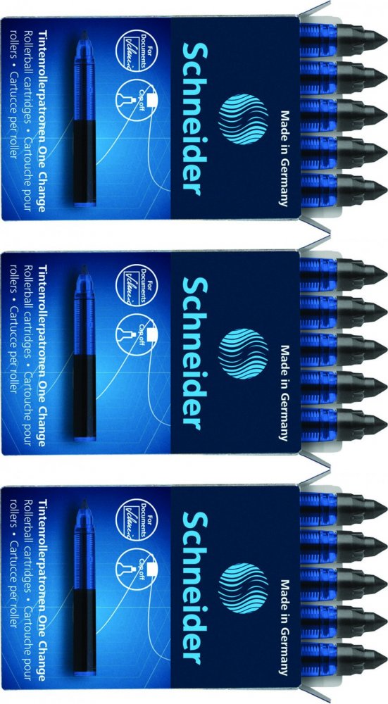 3x Kartridże Schneider One Change, do piór kulkowych, 0.6mm, 5 sztuk, czarny