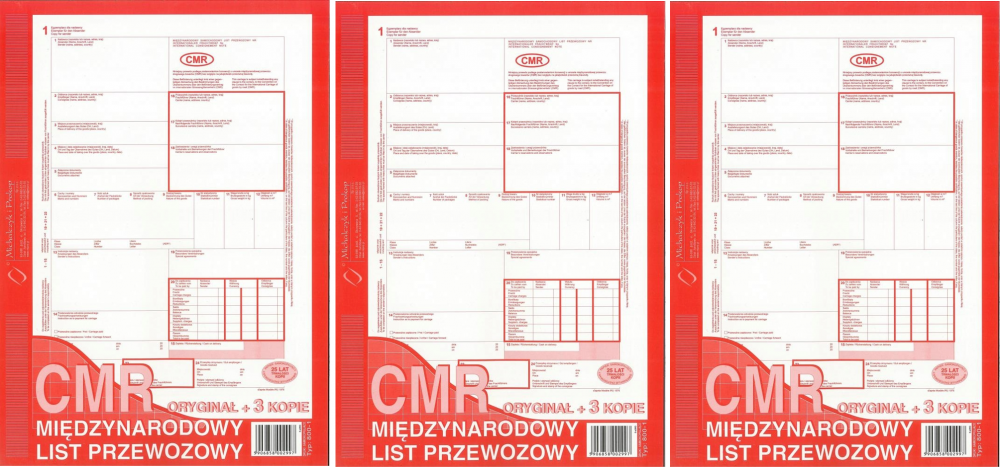 3x Druk akcydensowy CMR Międzynarodowy list przewozowy MP 800-3N, A4, numerowany, 5 kopii, 84k