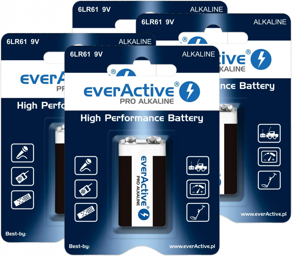 4x Bateria alkaliczna EverActive, 9V, 6LR61, 1 sztuka