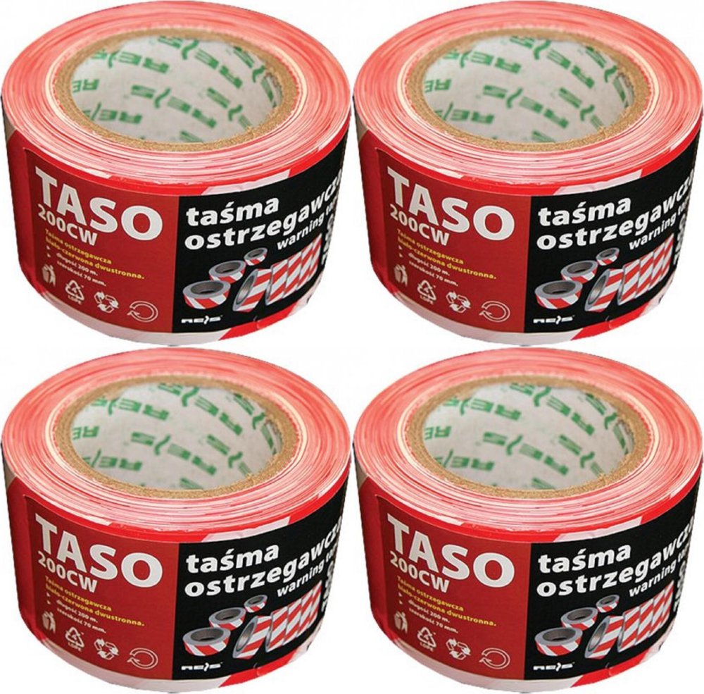 4x Taśma ostrzegawcza dwustronna Reis Taso, 70mmx200m, biało-czerwony