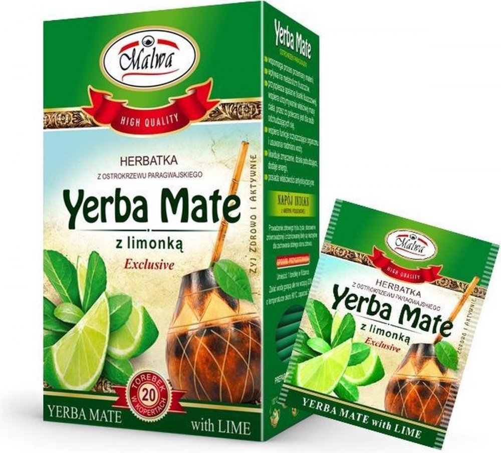 Herbata Yerba Mate w kopertach Malwa, z limonką, 20 sztuk x 2g