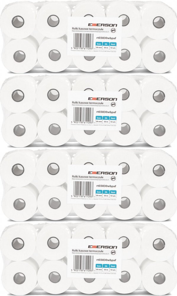 4x Rolka termiczna Emerson, 38mm x 30m, 50+/- 6g/m2, BPA Free, 10 sztuk, biały