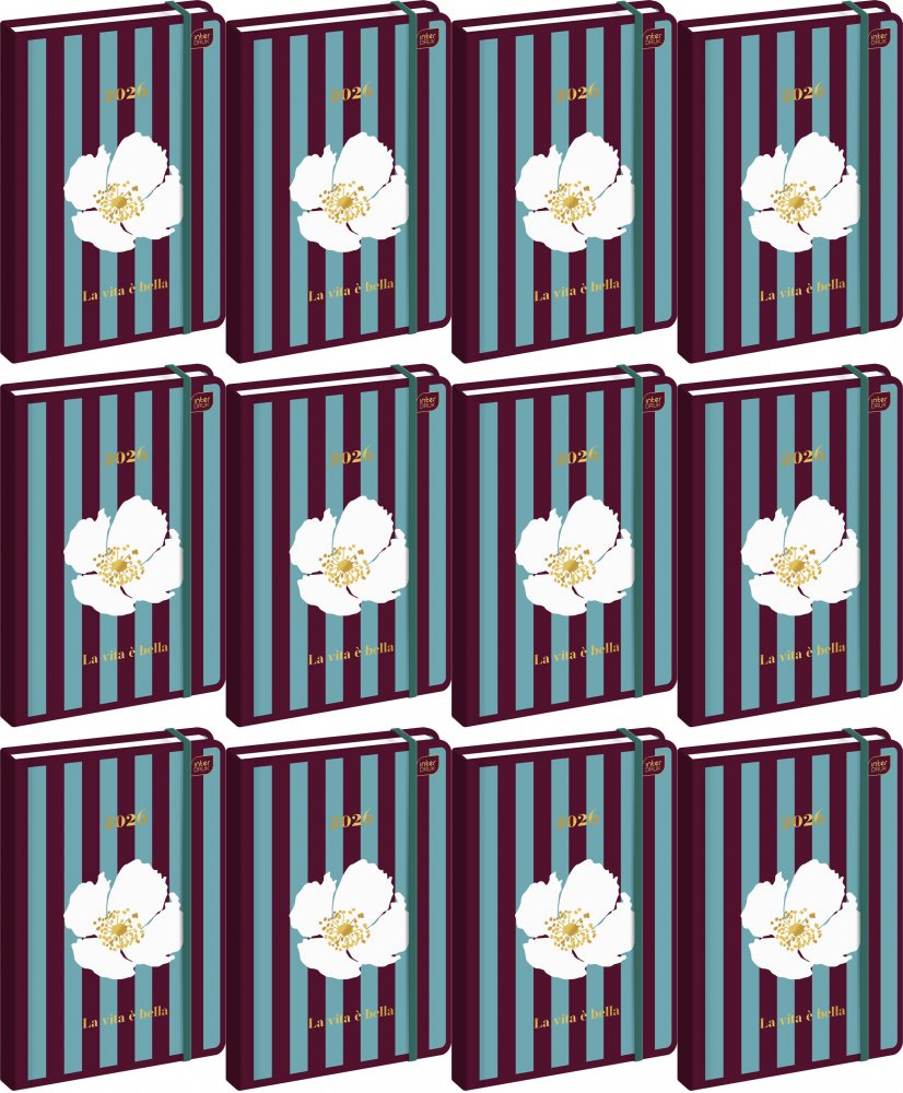 12x Kalendarz książkowy 2026, Interdruk, Metallic Tutto Bello, A5, tygodniowy