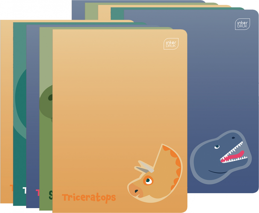 10x Zeszyt w kratkę Interdruk UV Dinozaurus, A5, 16 kartek, mix wzorów