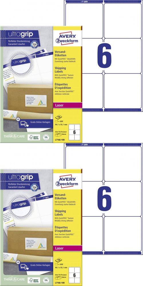 2x Etykiety wysyłkowe Avery Zweckform, 99.1x93.1mm, 100 arkuszy, biały