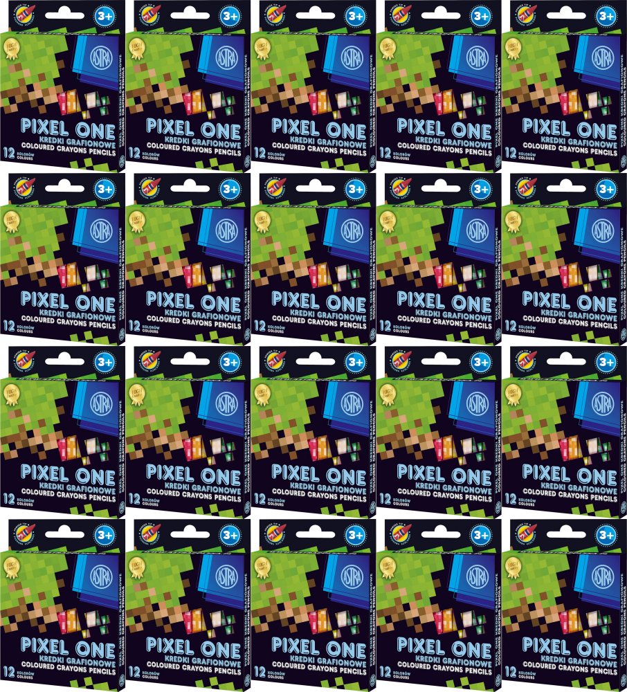 20x Kredki grafionowe okrągłe Astrakids Pixel One, 12 sztuk, mix kolorów