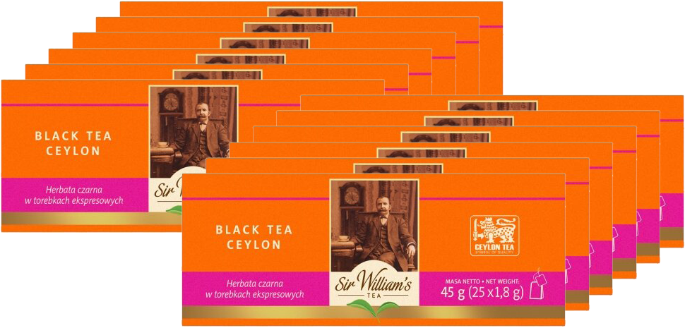 12x Herbata czarna w torebkach Sir William's London Ceylon Black, 25 sztuk x 1.8g