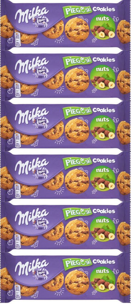 6x Ciastka Pieguski Milka, z czekoladą i orzechami, 135g