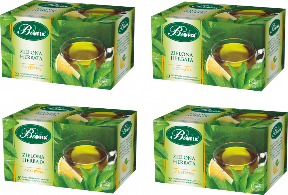 4x herbata zielona smakowa w kopertach BiFix, z cytryną, 20 sztuk x 2g
