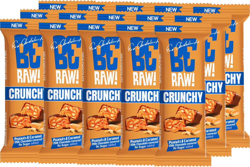 15x Baton BeRAW Crunchy, Peanuts & Caramel, 40g