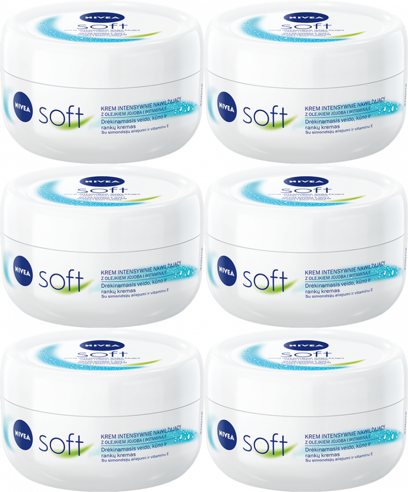 6x Krem do ciała i rąk Nivea Soft, nawilżający, 200ml