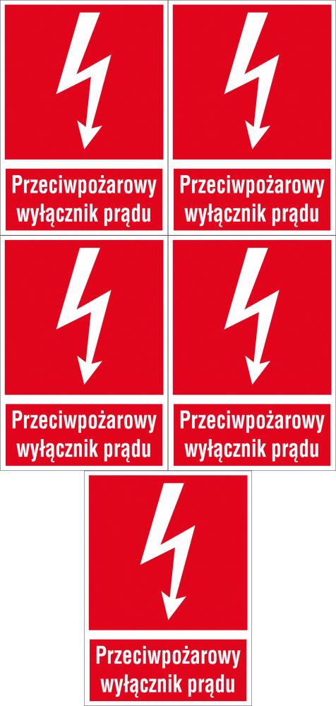 5x Naklejka ppoż Anro "Przeciwpożarowy wyłącznik prądu", 150x205mm