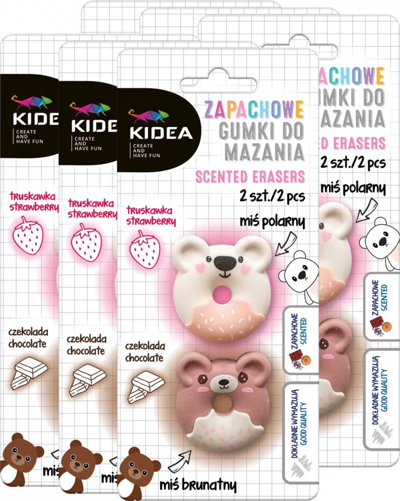 6x Gumka do ścierania Kidea Misie, zapachowa, 2 sztuki, mix kolorów
