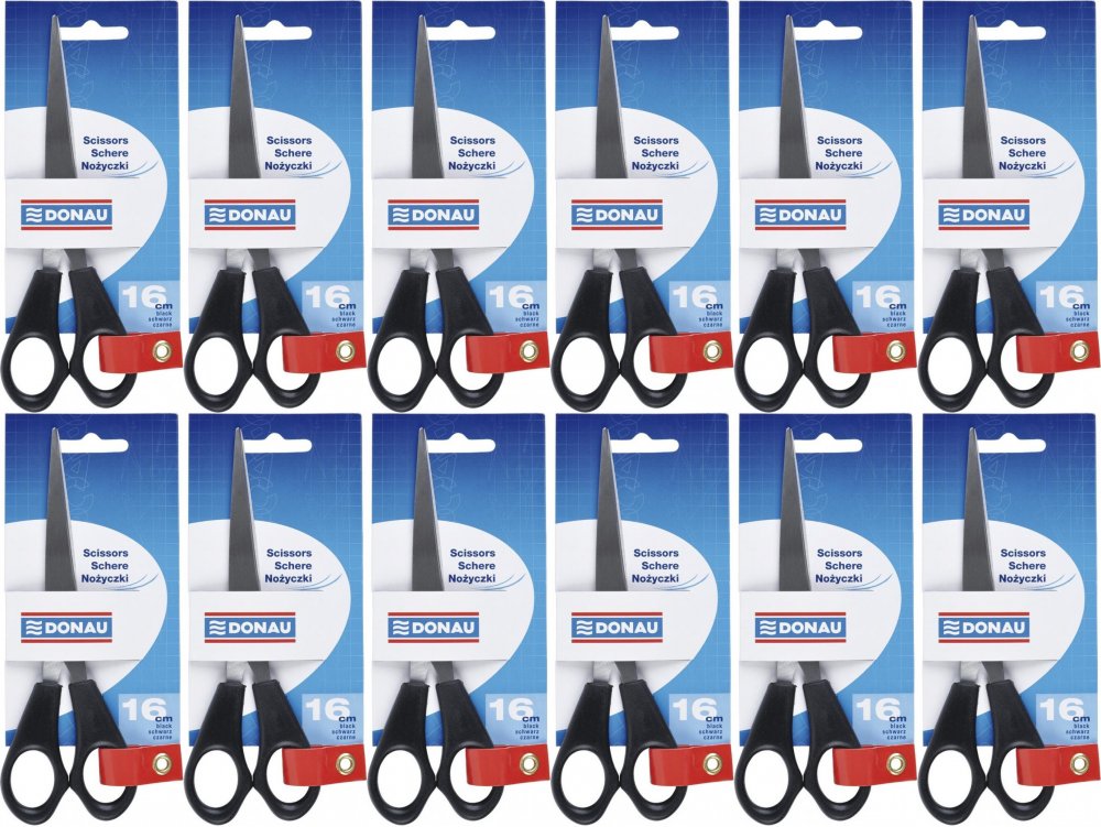 12x Nożyczki biurowe Donau, 16 cm, czarny