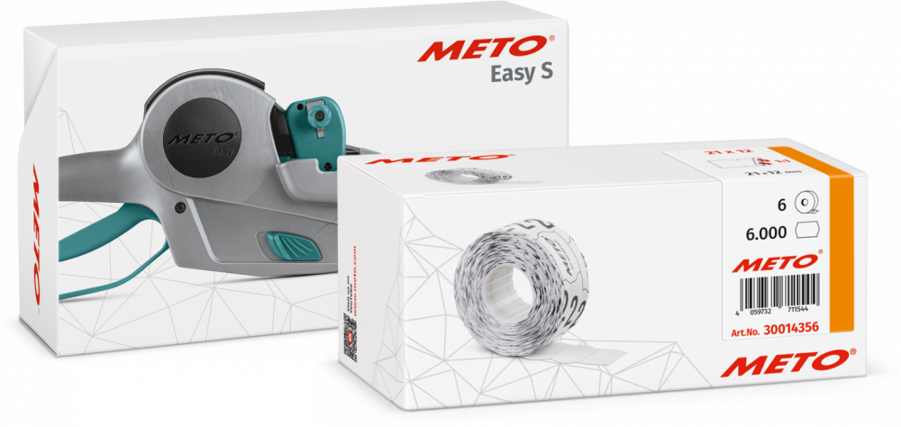 Zestaw: Metkownica Meto Easy S 821/12 + etykiety cenowe w rolce, 21x12 mm, 1000 sztuk, 6 rolek, biały