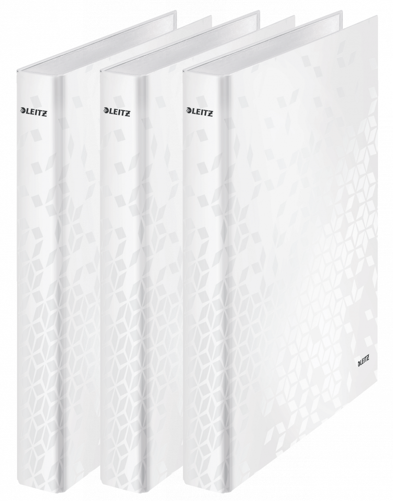 3x Segregator Leitz Wow, A4, szerokość grzbietu 40mm, do 230 kartek, 4 ringi, biały