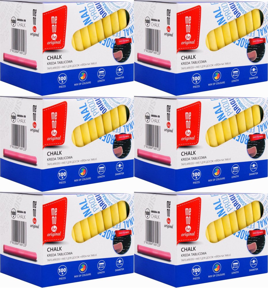 6x Kreda tablicowa MemoBe, 100 sztuk, mix kolorów