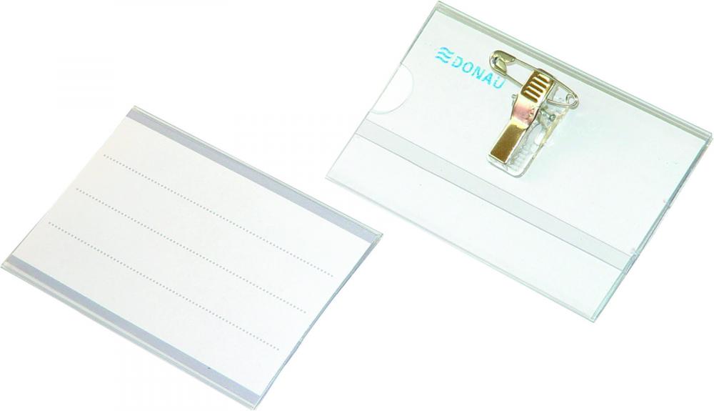 Identyfikator Donau, z klipsem i agrafką, 57x90 mm, przezroczysty